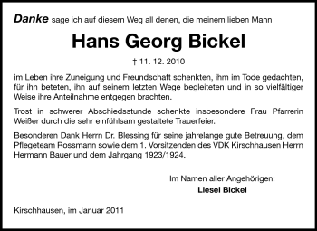 Traueranzeige von Hans Georg Bickel von Starkenburger Echo