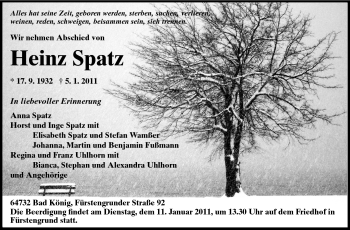 Traueranzeige von Heinz Spatz von Odenwälder Echo