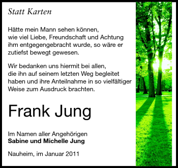 Traueranzeige von Frank Jung von Rüsselsheimer Echo, Groß-Gerauer-Echo, Ried Echo