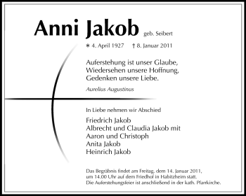 Traueranzeige von Anni Jakob von Odenwälder Echo