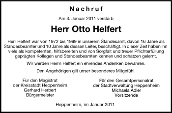 Traueranzeige von Otto Helfert  von Starkenburger Echo