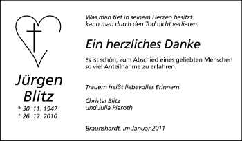 Traueranzeige von Jürgen Blitz von Darmstädter Echo, Odenwälder Echo, Rüsselsheimer Echo, Groß-Gerauer-Echo, Ried Echo