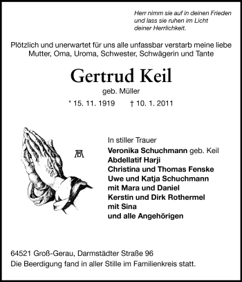 Traueranzeige von Gertrud Keil von Rüsselsheimer Echo, Groß-Gerauer-Echo, Ried Echo