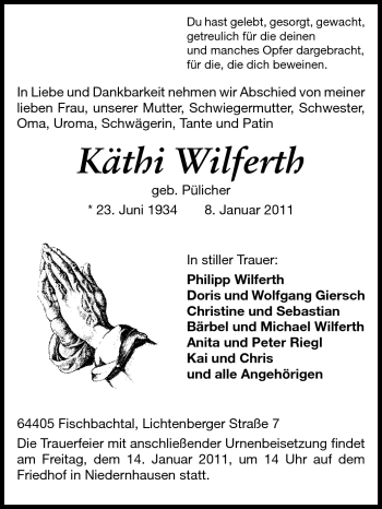 Traueranzeige von Käthi Wilferth von Echo-Zeitungen (Gesamtausgabe)