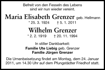 Traueranzeige von Maria Elisabeth Grenzer von Echo-Zeitungen (Gesamtausgabe)