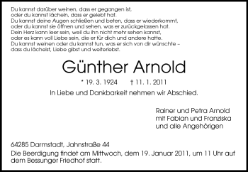 Traueranzeige von Günther Arnold von Echo-Zeitungen (Gesamtausgabe)