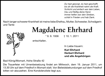 Traueranzeige von Magdalene Ehrhard von Odenwälder Echo