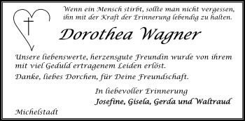 Traueranzeige von Dorothea Wagner von Odenwälder Echo