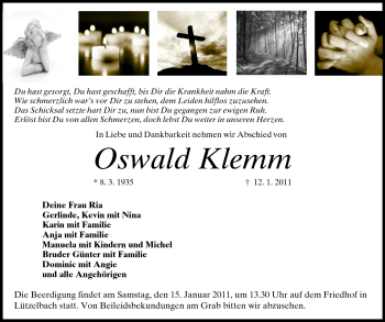 Traueranzeige von Oswald Klemm von Echo-Zeitungen (Gesamtausgabe)