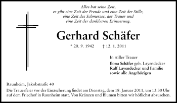 Traueranzeige von Gerhard Schäfer von Rüsselsheimer Echo, Groß-Gerauer-Echo, Ried Echo