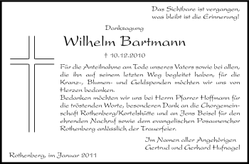 Traueranzeige von Wilhelm Bartmann von Odenwälder Echo