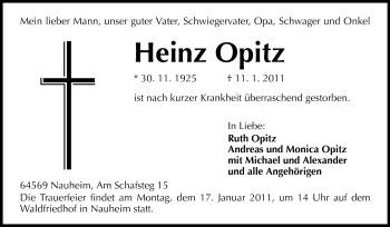 Traueranzeige von Heinz Opitz von Rüsselsheimer Echo, Groß-Gerauer-Echo, Ried Echo