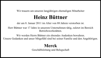 Traueranzeige von Heinz Büttner von Echo-Zeitungen (Gesamtausgabe)