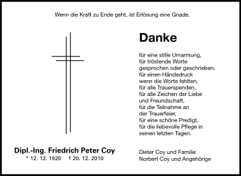 Traueranzeige von Friedrich Peter Coy von Echo-Zeitungen (Gesamtausgabe)