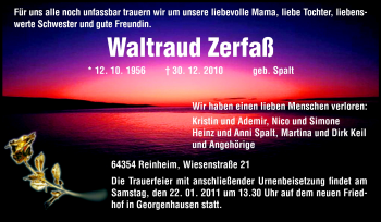 Traueranzeige von Waltraud Zerfaß von Echo-Zeitungen (Gesamtausgabe)