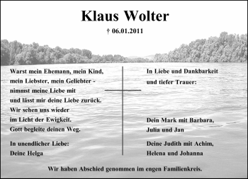 Traueranzeige von Klaus Wolter von Darmstädter Echo, Odenwälder Echo, Rüsselsheimer Echo, Groß-Gerauer-Echo, Ried Echo