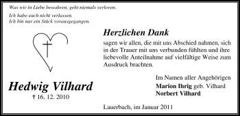 Traueranzeige von Hedwig Vilhard von Odenwälder Echo