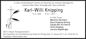 Traueranzeige von Karl-Willi Knipping von Odenwälder Echo