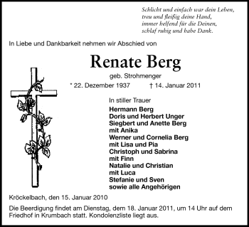 Traueranzeige von Renate Berg von Starkenburger Echo