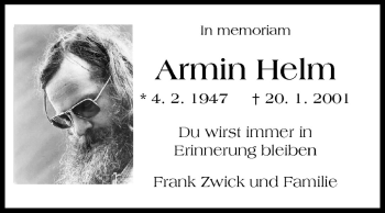 Traueranzeige von Armin Helm von Rüsselsheimer Echo, Groß-Gerauer-Echo, Ried Echo