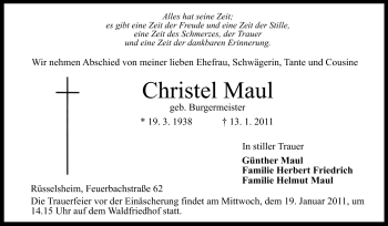Traueranzeige von Christel Maul von Rüsselsheimer Echo, Groß-Gerauer-Echo, Ried Echo