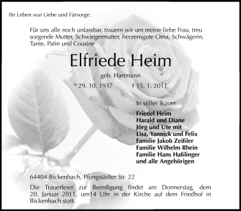 Traueranzeige von Elfriede Heim von Echo-Zeitungen (Gesamtausgabe)