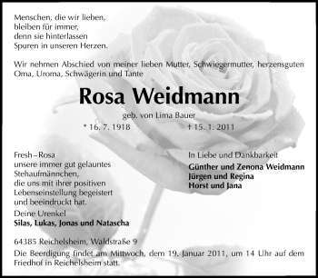Traueranzeige von Rosa Weidmann von Odenwälder Echo