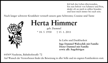 Traueranzeige von Herta Himmer von Rüsselsheimer Echo, Groß-Gerauer-Echo, Ried Echo