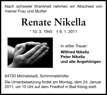 Traueranzeige von Renate Nikella von Odenwälder Echo
