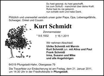 Traueranzeige von Kurt Schmidt von Echo-Zeitungen (Gesamtausgabe)
