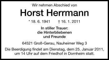 Traueranzeige von Horst Herrmann von Rüsselsheimer Echo, Groß-Gerauer-Echo, Ried Echo