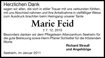 Traueranzeige von Marie Feid von Echo-Zeitungen (Gesamtausgabe)