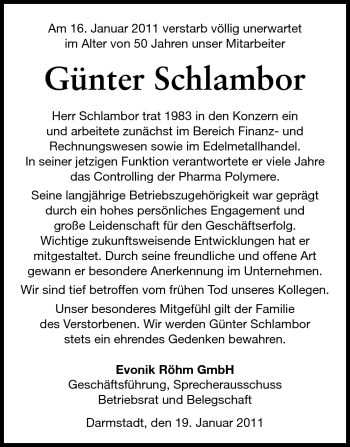 Traueranzeige von Günter  Schlambor von Echo-Zeitungen (Gesamtausgabe)