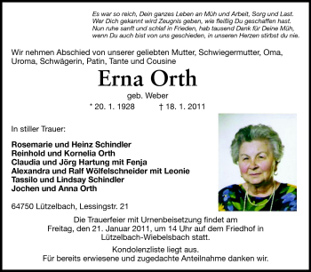 Traueranzeige von Erna Orth von Echo-Zeitungen (Gesamtausgabe)