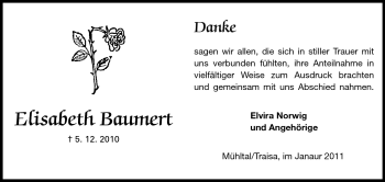 Traueranzeige von Elisabeth Baumert von Darmstädter Echo, Odenwälder Echo, Rüsselsheimer Echo, Groß-Gerauer-Echo, Ried Echo