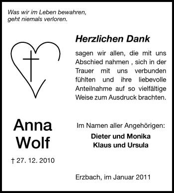 Traueranzeige von Anna Wolf von Odenwälder Echo