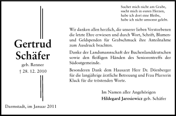 Traueranzeige von Gertrud Schäfer von Darmstädter Echo, Odenwälder Echo, Rüsselsheimer Echo, Groß-Gerauer-Echo, Ried Echo