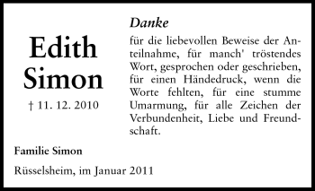 Traueranzeige von Edith Adele Simon von Rüsselsheimer Echo, Groß-Gerauer-Echo, Ried Echo