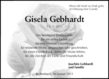 Traueranzeige von Gisela Gebhardt von Echo-Zeitungen (Gesamtausgabe)