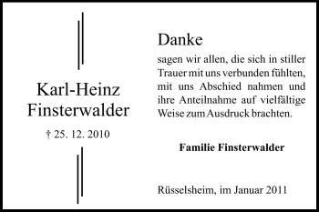 Traueranzeige von Karl-Heinz Finsterwalder von Rüsselsheimer Echo, Groß-Gerauer-Echo, Ried Echo