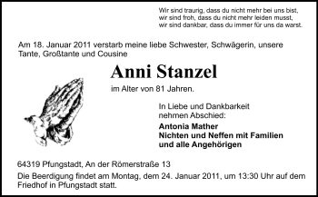 Traueranzeige von Anni Stanzel von Echo-Zeitungen (Gesamtausgabe)