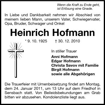 Traueranzeige von Heinrich Hofmann von Odenwälder Echo