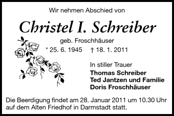 Traueranzeige von Schreiber Christel I. von Echo-Zeitungen (Gesamtausgabe)