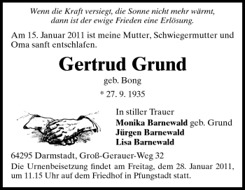 Traueranzeige von Gertrud Grund von Echo-Zeitungen (Gesamtausgabe)