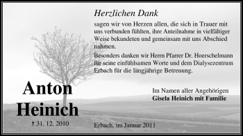 Traueranzeige von Anton Heinich von Odenwälder Echo
