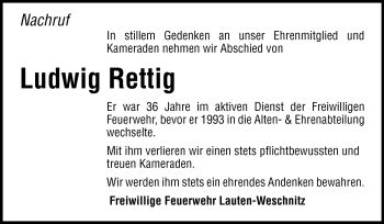 Traueranzeige von Ludwig Rettig von Starkenburger Echo