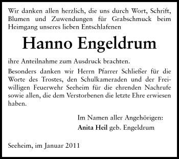 Traueranzeige von Hanno Engeldrum von Echo-Zeitungen (Gesamtausgabe)