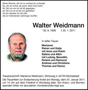 Traueranzeige von Walter Weidmann von Odenwälder Echo