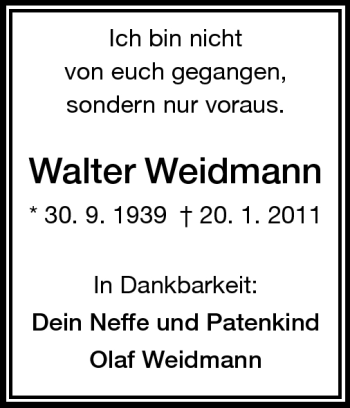 Traueranzeige von Walter Weidmann von Odenwälder Echo