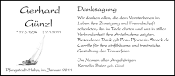 Traueranzeige von Günzl Gerhard  von Echo-Zeitungen (Gesamtausgabe)
